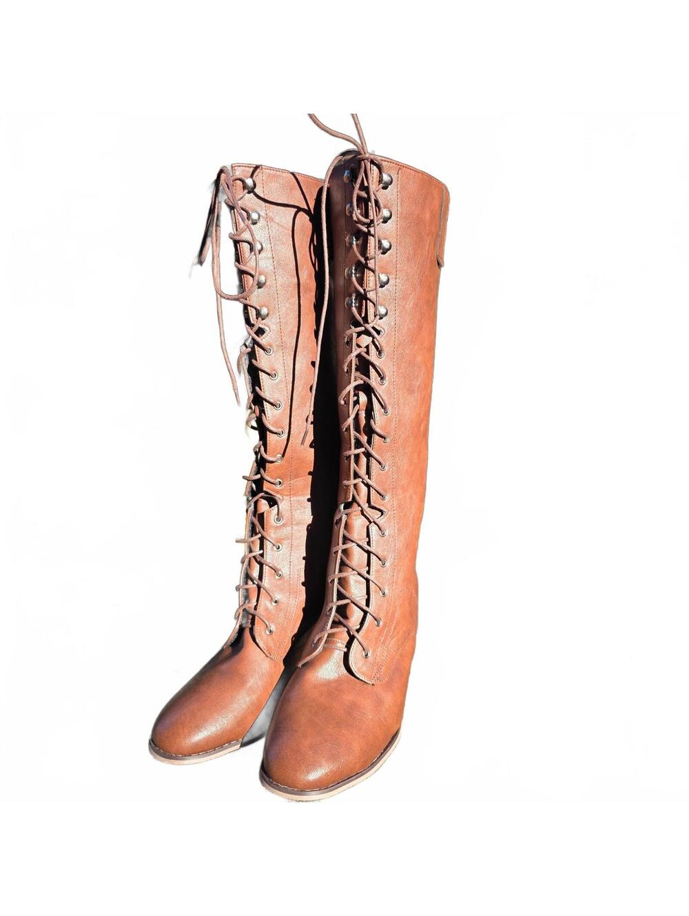 Size 42 No Brand Brown Tall Lace Up Knee High Boots